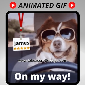 Dasher chien personnalisé animé sur mon chemin, GIF de chauffeur-livreur personnalisé pour notes et conseils, téléchargement numérique personnalisé, mème drôle