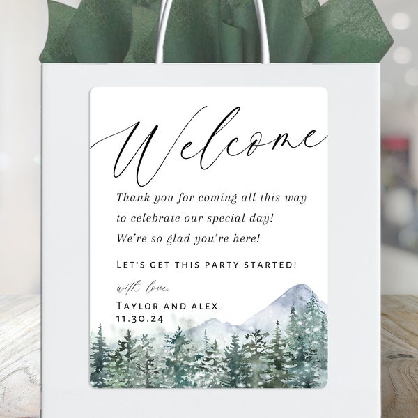 Mountain Wedding Welcome Bag Stickers, Hotel Bag Stickers Bulk, Colorado Welcome Gift Bag Labels, Welcome Bag Tag, Guest Thank You Coming