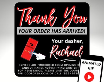 Personalized DoorDash Animated Thank You Text, Custom Delivery Driver GIF for Ratings, Customized Digital Download, Your Order Has Arrived