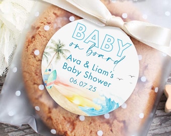 Baby on Board Baby Shower Stickers, Baby on Board Favor Stickers, Beach Baby Shower Decor, Beach Baby Shower Favor Tags, Gifts for Guests