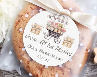 Fresh Off the Market Stickers, Garden Party Favor Labels, Floral Bridal Shower Decor, Personalized Bachelorette Stickers, 2 Inch Round Label