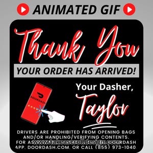 Personalisierter DoorDash Animierter Dankestext, Benutzerdefinierter Lieferungsfahrer GIF für Bewertungen, individueller digitaler Download, Ihre Bestellung ist da