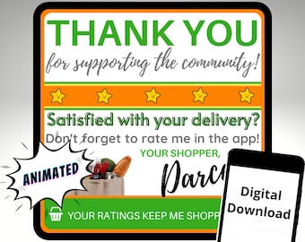 Custom Shopper Animated Thank You Text, Personalized Digital Download, Delivery Driver GIF, Rate Me In the App, Ratings Keep Me Shopping