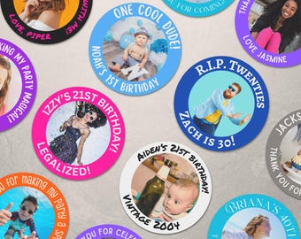 Custom Photo Birthday Stickers, Stickers for Gift Bag, Birthday Photo Sticker, Bachelorette Party Stickers, Treat Bag Labels, Favor Stickers