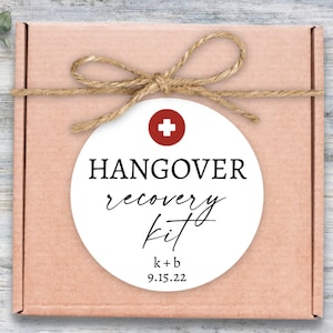 Wedding Hangover Kit Stickers, Custom Hangover Recovery Kit Sticker Sheets for Bag, Wedding Favor Labels Personalized, Hangover Kit Sign