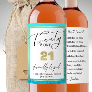 21st Birthday Wine Label, Custom 21st Birthday Gift for Her, Faux Blue ...