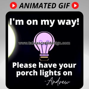 Gepersonaliseerde bezorger geanimeerde lampjes op tekst, custom shopper GIF voor beoordelingen, aangepaste digitale download, onderweg-meme