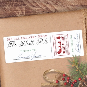 From Santa Stickers, Christmas Santa Labels, Gift Tag From Santa, Personalized Special Delivery Stickers, Stamped North Pole Mail Labels