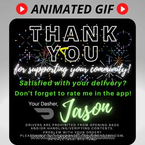 Texte de remerciement animé DoorDash animé pour moi, GIF de chauffeur-livreur personnalisé, téléchargement numérique personnalisé, votre commande est arrivée
