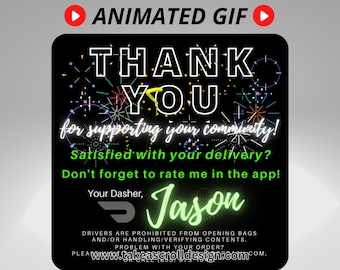 Personalized DoorDash Animated Thank You Rate Me Text, Custom Delivery Driver GIF, Customized Digital Download, Your Order Has Arrived