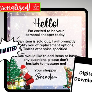 ショッパークリスマスアニメーショングリーティング評価テキスト、パーソナライズされたデジタルダウンロード