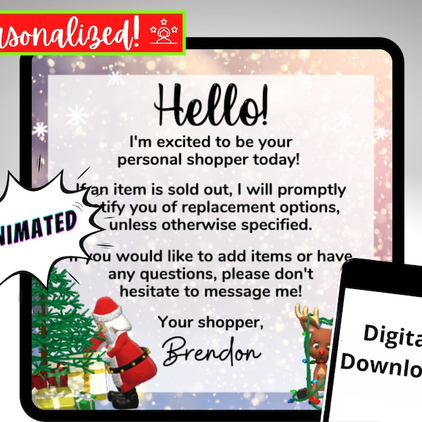 Texto de calificación de felicitación animada navideña del comprador, descarga digital personalizada