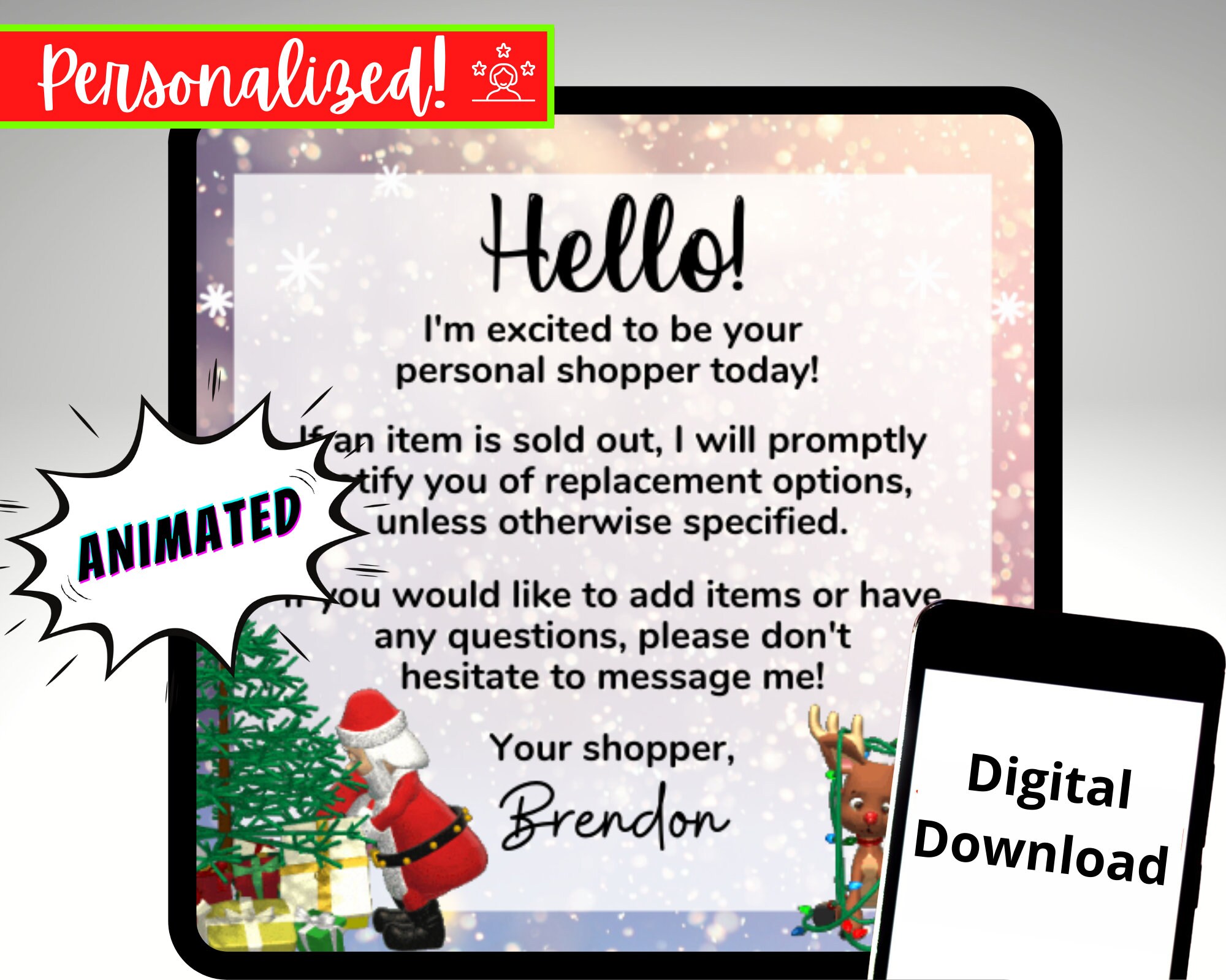Buy Shopper Christmas Animated Greeting Rating Text Personalized Online in  India - Etsy
