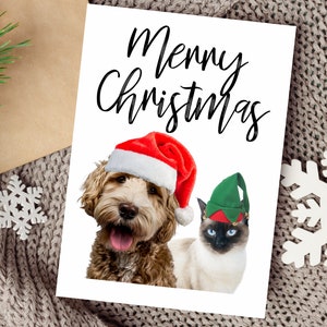 Afdrukbare hond kerstkaart, huisdier kerstkaart, digitale download kerstkaart, kaarten met foto, kat kerstkaart, kerstpostkaart