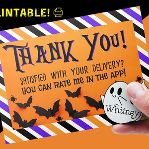Halloween Delivery Driver Shopper afdrukbare kaarten, Dasher dank u beoordeling voor klantentassen, digitale download