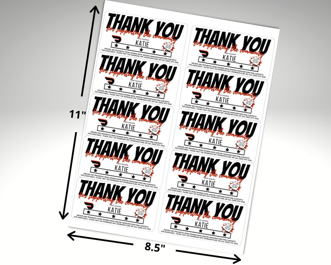 Personalized Doordash Thank You Rating Stickers for Bags 2x4 Etsy UK