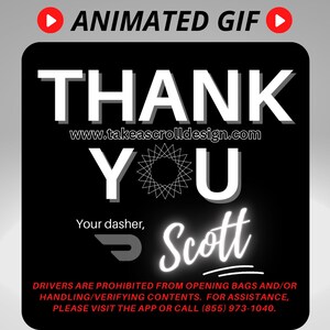 Texto de agradecimento animado personalizado do DoorDash, GIF personalizado do motorista de entrega para avaliações, download digital personalizado, seu pedido chegou