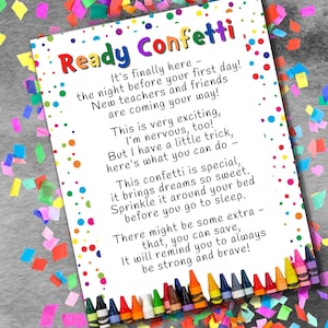 Ready Confetti Printable, Back to School, Night Before First Day, School Tradition, Kindergarten Gift for Girl, Boy, Child Preschool Present