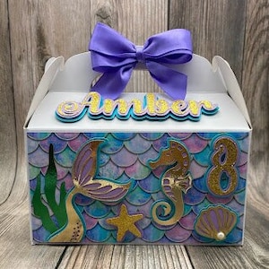 Mermaid Tale Favor Boxes, Seahorse Favor Boxes, Mermaid Gable Boxes