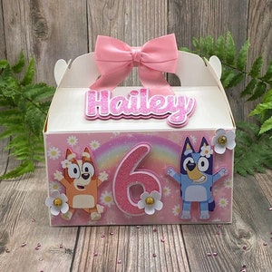 Blue Dog Flower Treat Boxes, Blue Dog Pink Favor Boxes