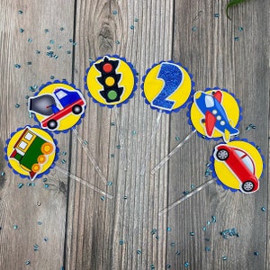 Transportation Cupcake Toppers: Handmade Car, Train, Plane, Traffic Light