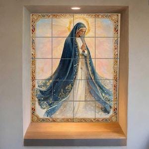 Virgin Mary ceramic mural: Religious wall art tiles catholic sacred art decor