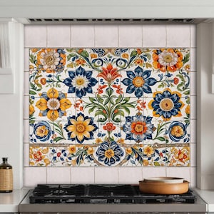 Floral Mexican Style Tile Backsplash: Kitchen Accent Decor