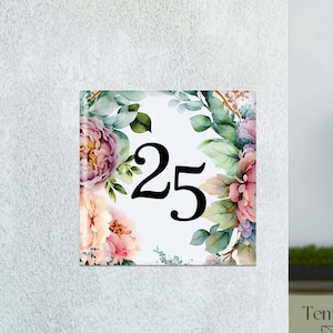 Custom colorful flowers house number sign, Ceramic house number tile