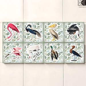 Audubon Birds Ceramic Accent Tiles Mural - Set of 8