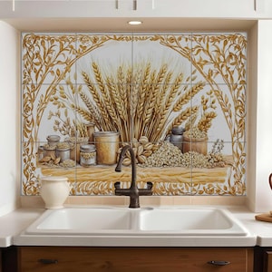 Wheat Backsplash Tile Mural: Farmhouse Kitchen Decor
