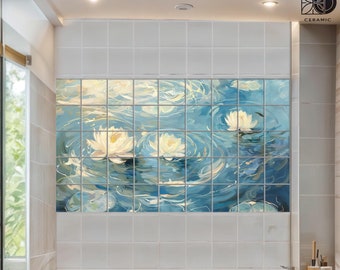Seerosen Fliesenbild: Ruhiger Aquamarin Badezimmer Dekor