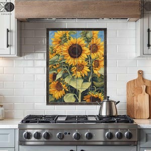 Sunflowers backsplash tiles mural, Colorful ceramic kitchen backsplash