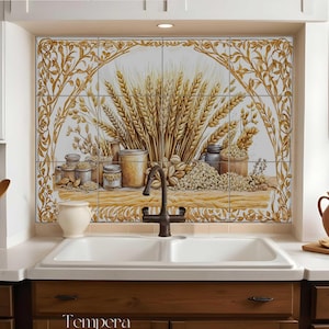Wheat Backsplash Tile Mural: Farmhouse Kitchen Decor