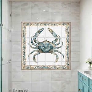Crab tile mural in marine style, crab backsplash tiles