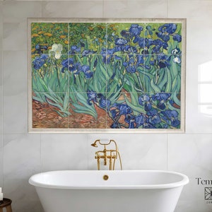 Irises by Van Gogh on ceramic tiles with a marble frame, Highly personalized image on tiles