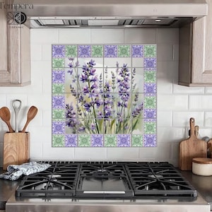 Lavender backsplash wall tiles, Floral ornaments kitchen tiles mural