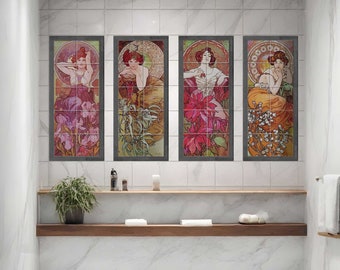 Alphonse Mucha - Gemstones tiles mural, Mucha border tiles