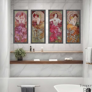 Alphonse Mucha Gemstones Mural Tiles: Art Nouveau Border