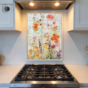 Wildflowers backsplash tiles, Field Flowers ceramic mural decor