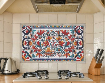 Mexican Tile Backsplash Mural: Kitchen Stove Decor