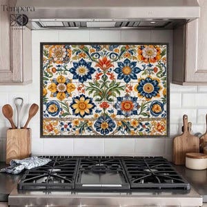 Floral Mexican Style Tile Backsplash: Kitchen Accent Decor