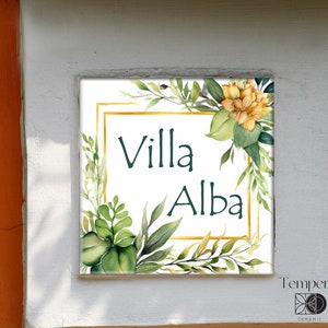 Villa name sign plaque, Tropical design address sign tile