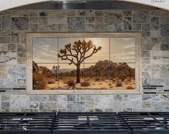 Backsplash Joshua Tree tiles mural, Marble picture frame, Desert scene on tiles