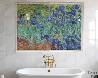 Irises by Van Gogh on ceramic tiles with a marble frame, Highly personalized image on tiles