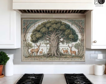 Medieval Tree Backsplash, backsplash fairy tale tree design, vintage tree mural tiles