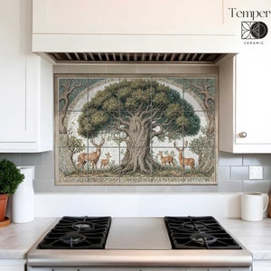 Medieval Tree Backsplash, backsplash fairy tale tree design, vintage tree mural tiles