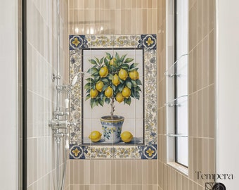 Lemon tree tiles, Lemon tree mural with ceramic or marble framing options