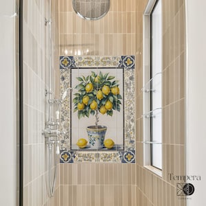 Lemon tree tiles, Lemon tree mural with ceramic or marble framing options