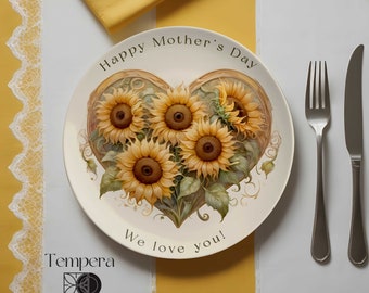 Assiette design personnalisée pour la fête des mères, assiette personnalisée fabriquée à la main avec des tournesols