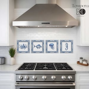 Azulejos decorativos con motivos de animales de SeaWorld: Azulejos náuticos para salpicaderos, juego de cuatro